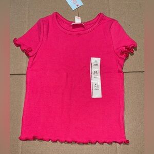 Girls Cat And Jack XS 4/5 Bright Pink Short Sleeve Ruffled Top Tee Shirt NEW